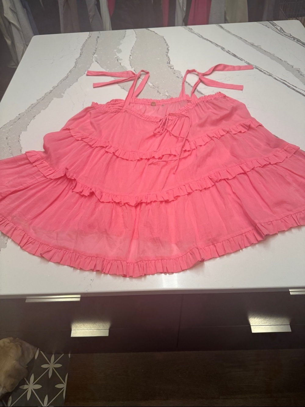 Free People One Lightweight Ruffle Tie-Strap Tiered Top - Bright Sheer Pink